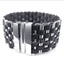 Pulseira Masculina De Couro E Titânio