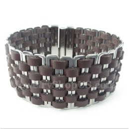 Pulseira Masculina De Couro E Titânio