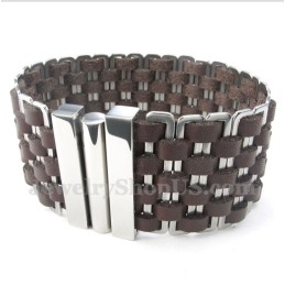 Pulseira Masculina De Couro E Titânio