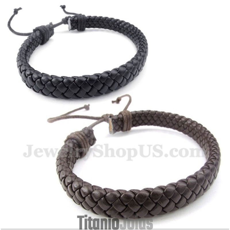 Pulseira Masculina De Couro E Titânio