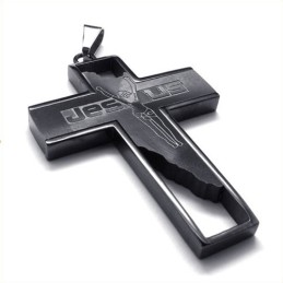 Pingente De Titânio Com Cruz De Jesus (Preto)