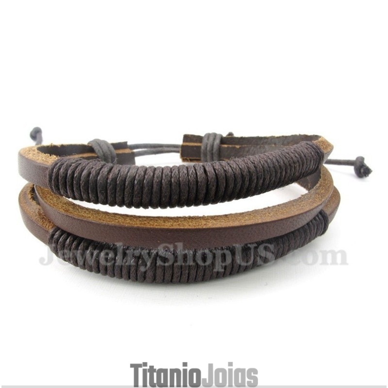 Pulseira Masculina De Couro E Titânio