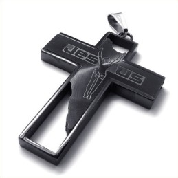 Pingente De Titânio Com Cruz De Jesus (Preto)
