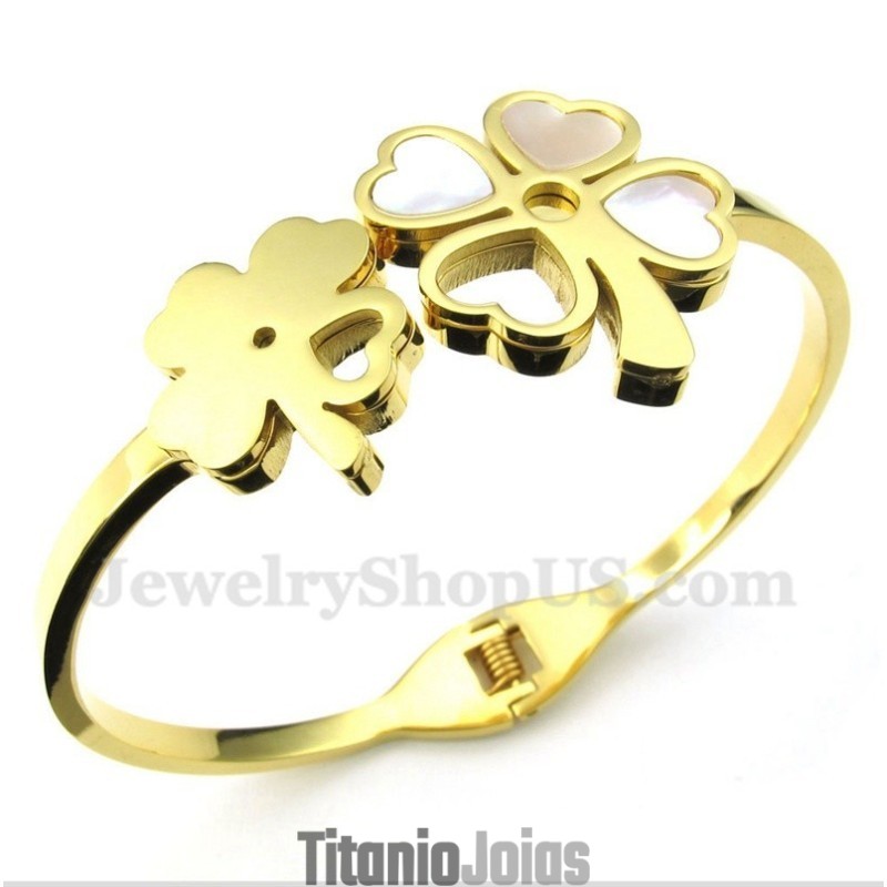 Pulseira Masculina De Titânio E Ouro Trevo