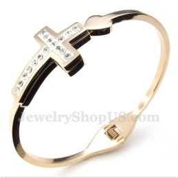 Pulseira Masculina De Titânio Com Cruz Em Ouro Rosa