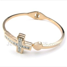 Pulseira Masculina De Titânio Com Cruz Em Ouro Rosa
