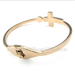 Pulseira Masculina De Titânio Com Cruz Em Ouro Rosa