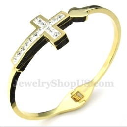 Pulseira Masculina De Titânio E Ouro Com Cruz