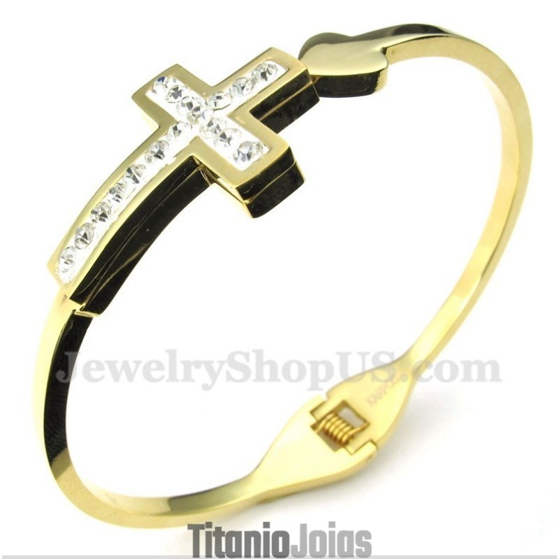 Pulseira Masculina De Titânio E Ouro Com Cruz Pulseira Masculina De Titânio E Ouro Com Cruz