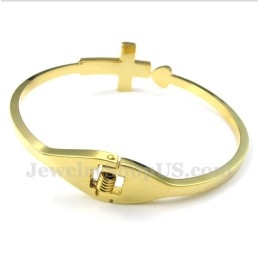 Pulseira Masculina De Titânio E Ouro Com Cruz