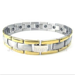 Pulseira Masculina De Titânio Com Ímã Dourado