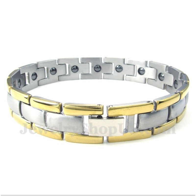 Pulseira Masculina De Titânio Com Ímã Dourado Pulseira Masculina De Titânio Com Ímã Dourado