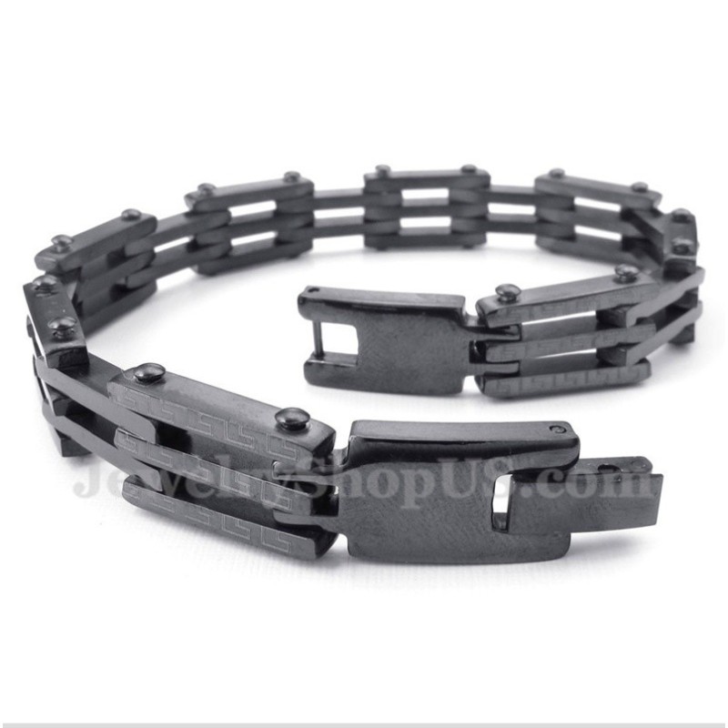 Pulseira Masculina De Titânio Com Padrão Grego Meandro Pulseira Masculina De Titânio Com Padrão Grego Meandro