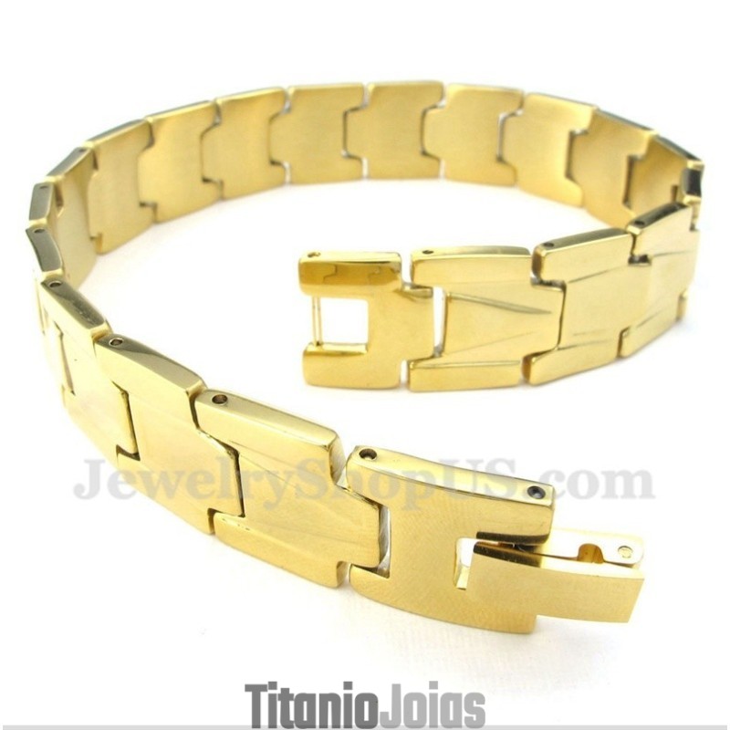Pulseira Masculina De Titânio Dourado Pulseira Masculina De Titânio Dourado