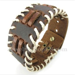 Pulseira Masculina De Couro E Titânio
