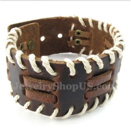 Pulseira Masculina De Couro E Titânio