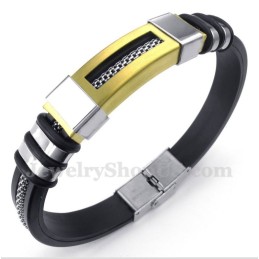 Pulseira Masculina De Titânio E Borracha Dourada