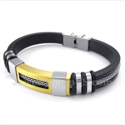 Pulseira Masculina De Titânio E Borracha Dourada