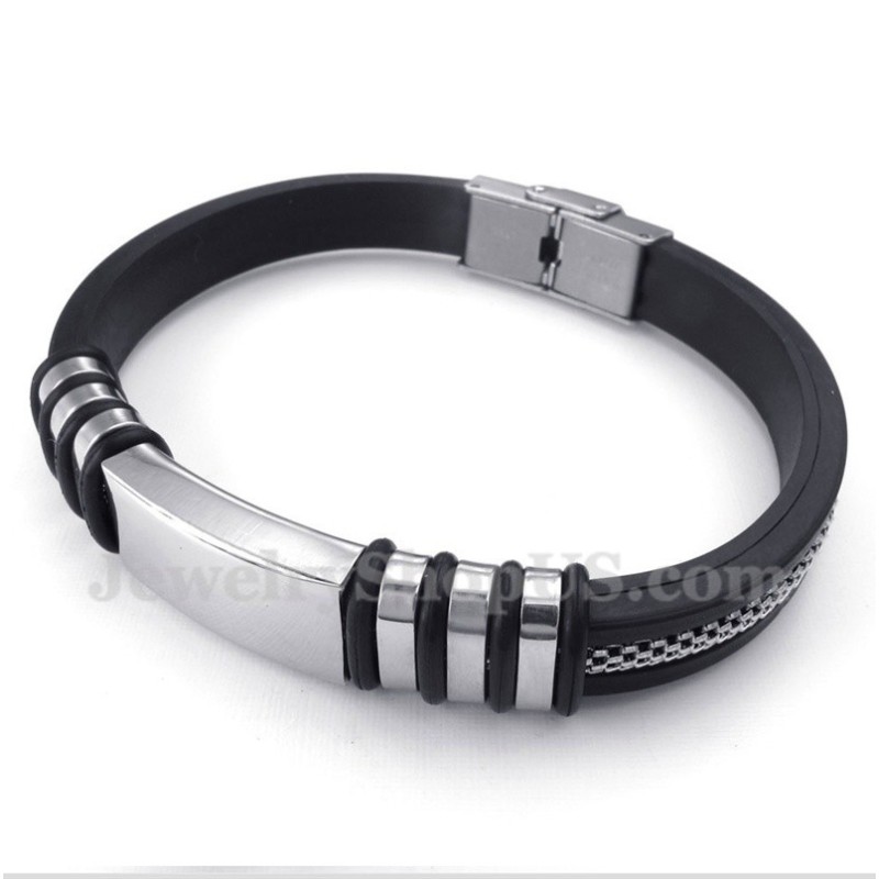 Pulseira Masculina De Borracha E Titânio