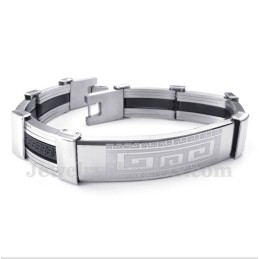 Pulseira Masculina De Titânio E Borracha Com Padrão Grego Meandro