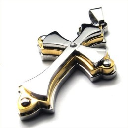 Pingente De Titânio There Layers Cross (Dourado)