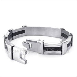 Pulseira Masculina De Titânio E Borracha Com Padrão Grego Meandro