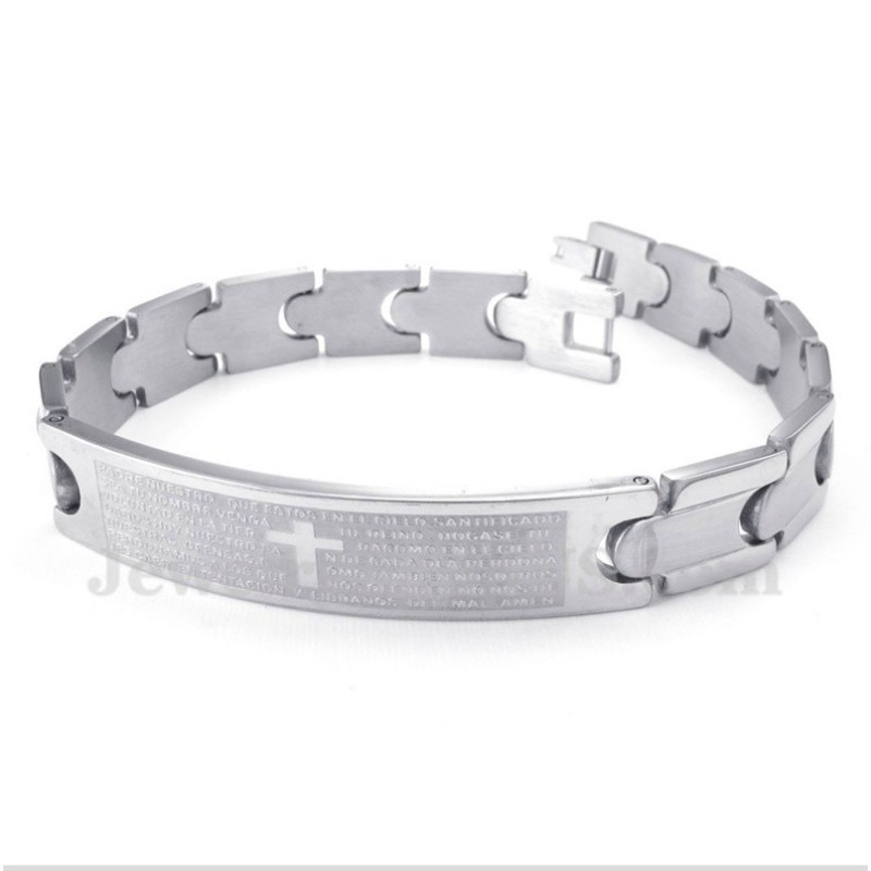 Pulseira Masculina De Titânio Com Versículo Bíblico Espanhol Pulseira Masculina De Titânio Com Versículo Bíblico Espanhol