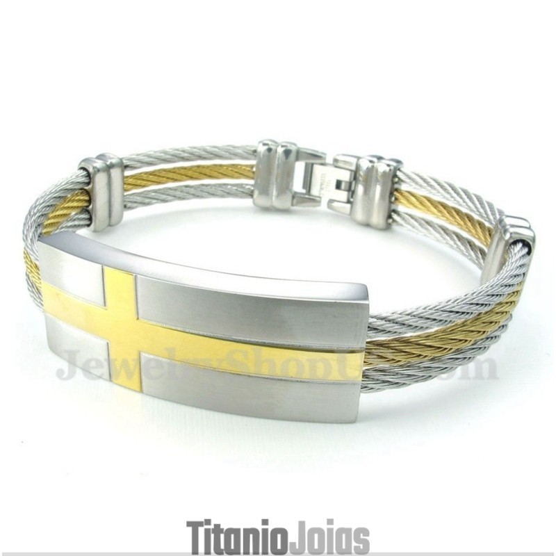 Pulseira Masculina De Titânio Com Cabo Cruzado