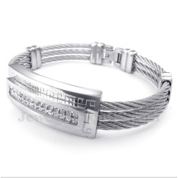 Pulseira Masculina De Titânio Com Cabo De Diamante