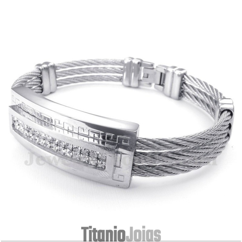 Pulseira Masculina De Titânio Com Cabo De Diamante Pulseira Masculina De Titânio Com Cabo De Diamante