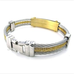 Pulseira Masculina De Titânio Com Cabo De Diamante