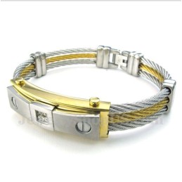Pulseira Masculina De Titânio Com Cabo De Diamante