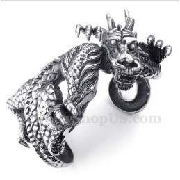 Pulseira Masculina De Titânio Fundido Com Dragão