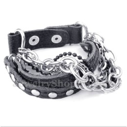 Pulseira Masculina De Couro De Titânio