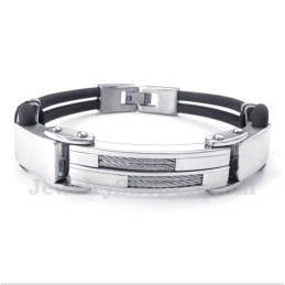 Pulseira De Couro Com Cabo De Titânio Masculina