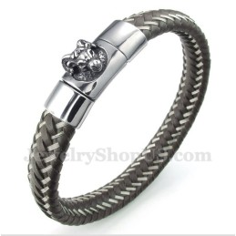 Pulseira Masculina De Couro E Titânio Aries