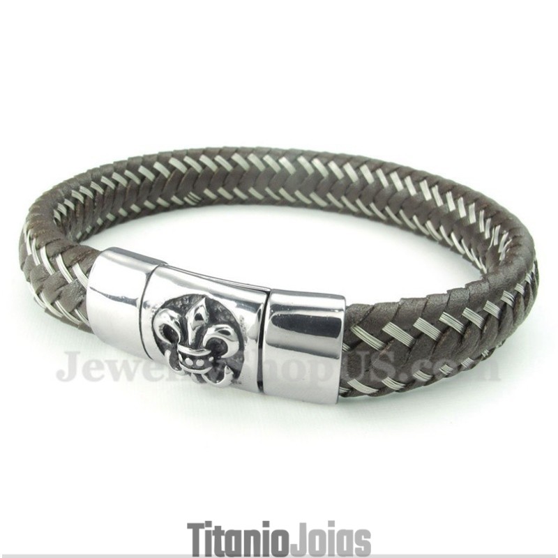 Pulseira Masculina De Couro E Titânio