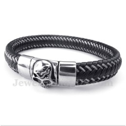 Pulseira Masculina De Couro Preto E Titânio
