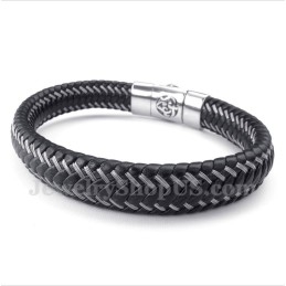 Pulseira Masculina De Couro Preto E Titânio