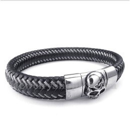 Pulseira Masculina De Couro Preto E Titânio