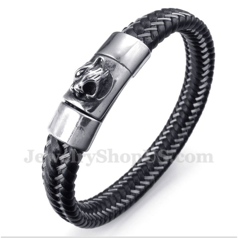 Pulseira Masculina De Couro Preto E Titânio Pulseira Masculina De Couro Preto E Titânio