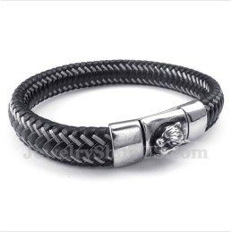 Pulseira Masculina De Couro Preto E Titânio