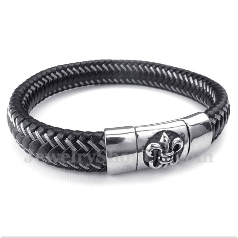Pulseira Masculina De Couro Preto E Titânio Com Cabo Magnético Pulseira Masculina De Couro Preto E Titânio Com Cabo Magnético