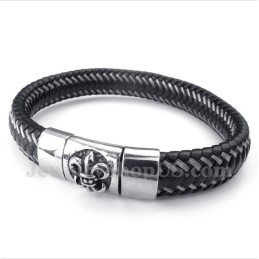 Pulseira Masculina De Couro Preto E Titânio Com Cabo Magnético