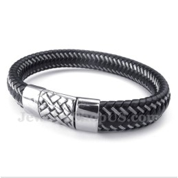 Pulseira Masculina De Couro Preto E Titânio