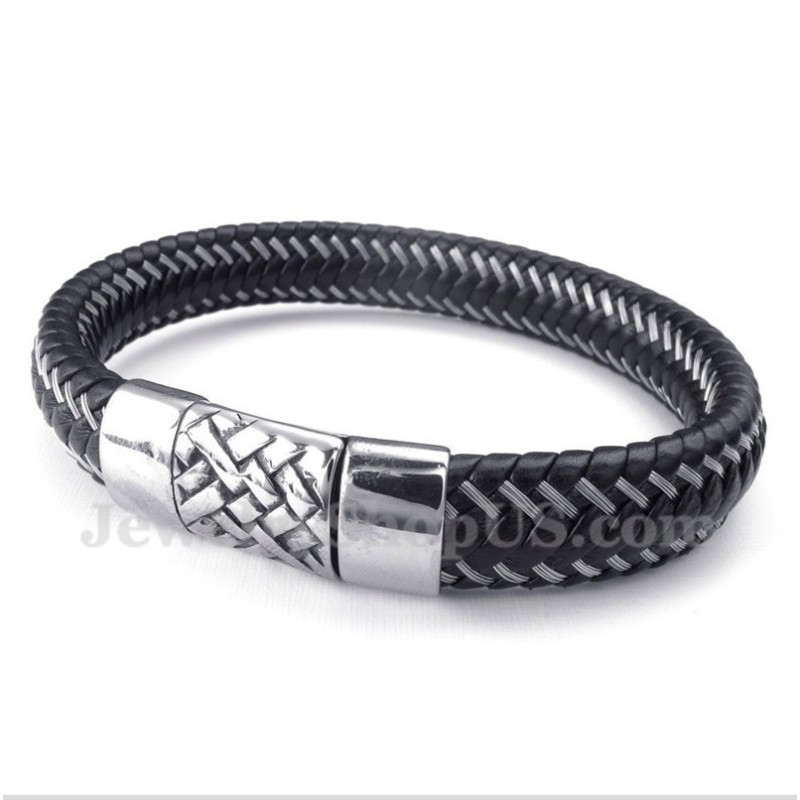 Pulseira Masculina De Couro Preto E Titânio Pulseira Masculina De Couro Preto E Titânio