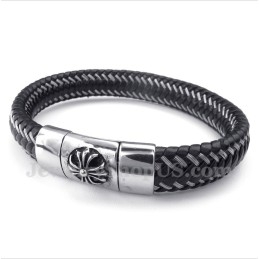Pulseira Masculina De Couro Preto E Titânio