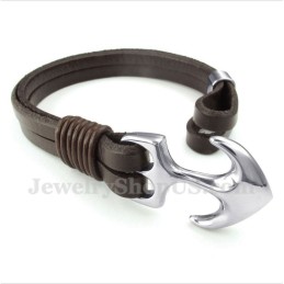 Pulseira De Âncora De Couro Masculina