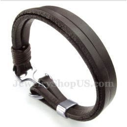 Pulseira De Âncora De Couro Masculina