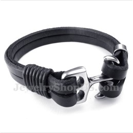 Pulseira De Âncora De Couro Masculina